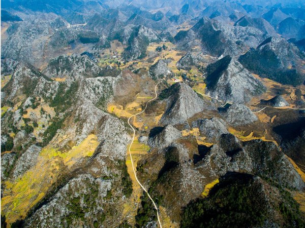 View of Dong Van Karst Plateau Geopark from above