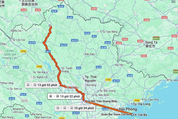 Distance and travel time from Cat Ba to Ha Giang northern Vietnam route