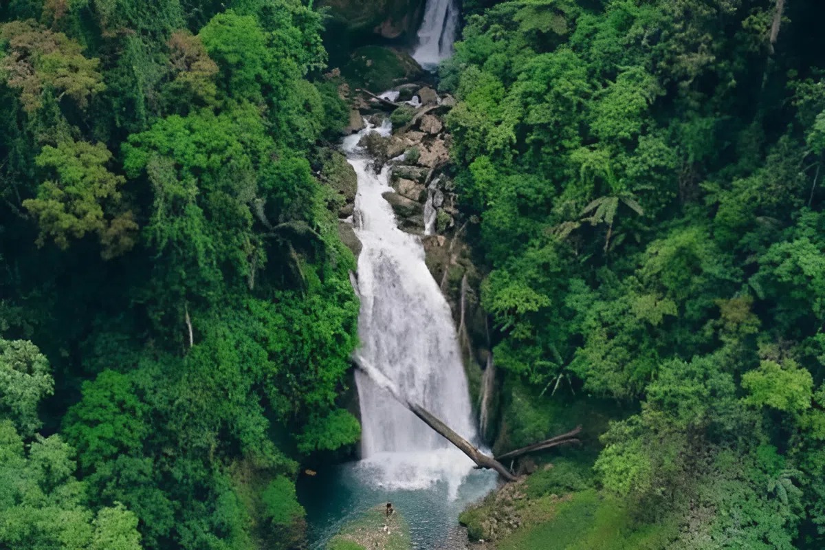 Thi Waterfall with four cascading tiers in the Tay Con Linh mountain range, Ha Giang